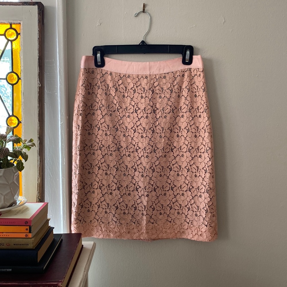 j crew pink lace pencil skirt!